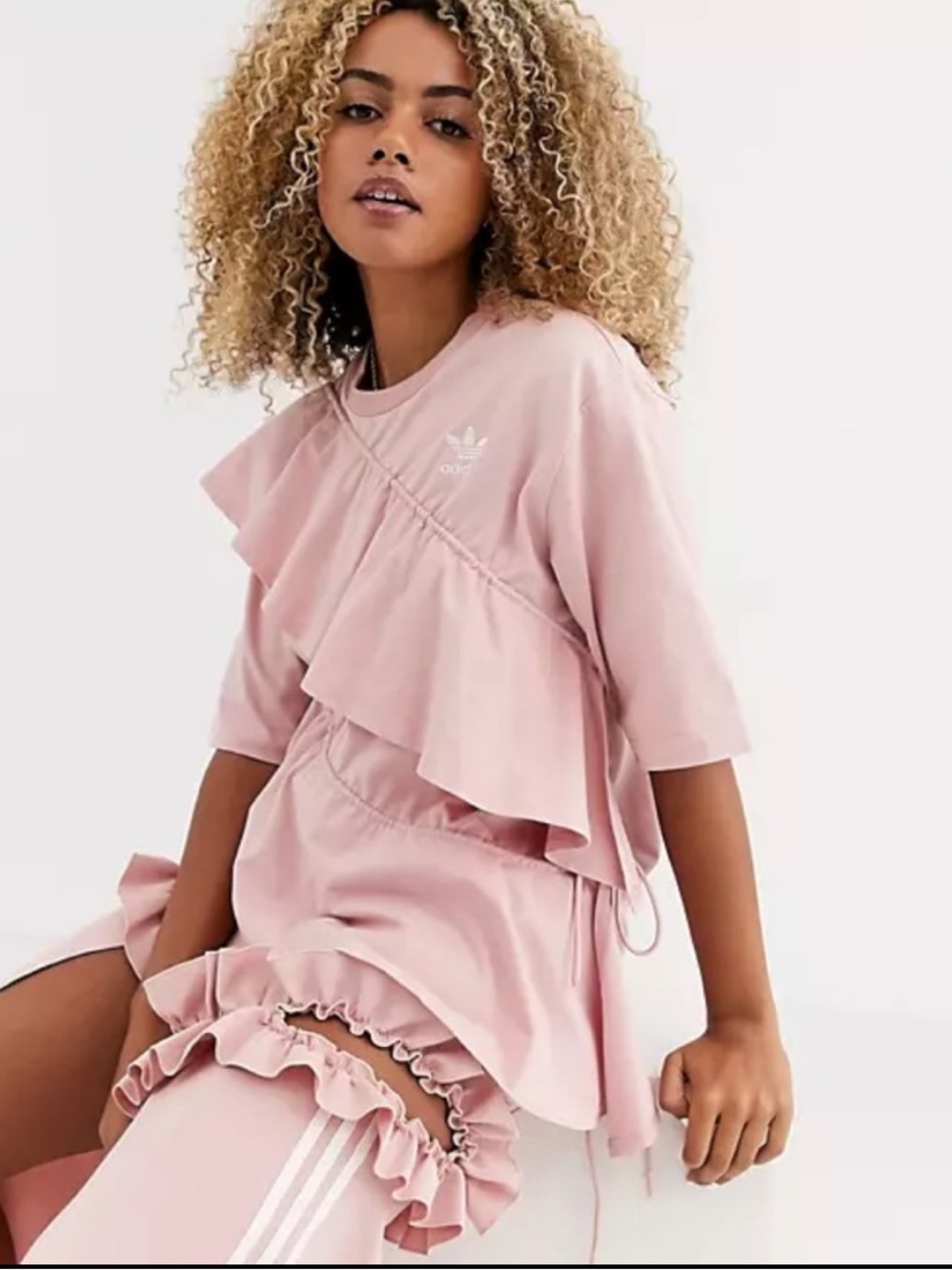 adidas Pink Ruffle Short Sleeve Top